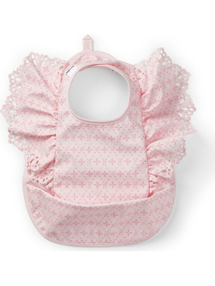Elodie Details Embroidery Anglaise Αδιάβροχη Σαλιάρα Υφασμάτινη με Αυτοκόλλητο & Τσέπη 3m+ Ροζ
