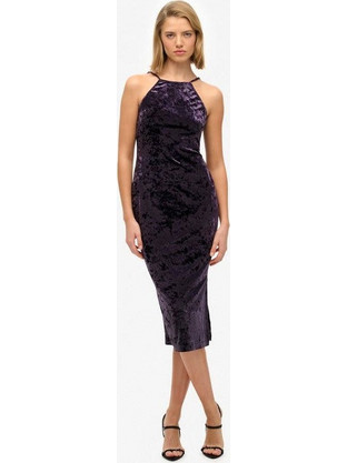 Superdry Midi Φόρεμα για Γάμο / Βάπτιση Βελούδινο Μωβ W8011985A-5AM