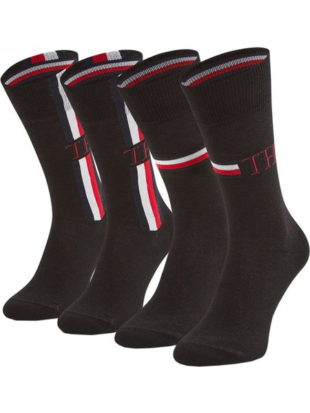 Tommy Hilfiger Ανδρικές Κάλτσες Ψηλές με Σχέδια Μαύρες 2Pack 100001492-001
