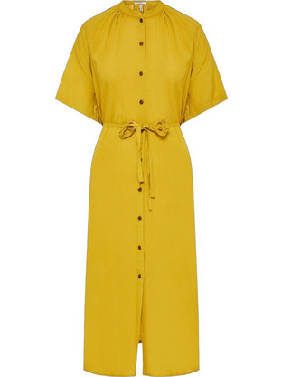 Funky Buddha Midi Καλοκαιρινό Καθημερινό Φόρεμα Σεμιζιέ Μεταξωτό Κίτρινο FBL013-100-13