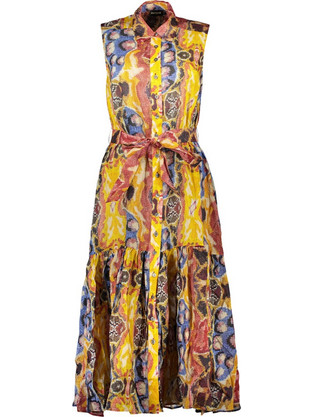 Desigual Midi Καλοκαιρινό Καθημερινό Φόρεμα Σεμιζιέ Κίτρινο 26SWVW56-9019