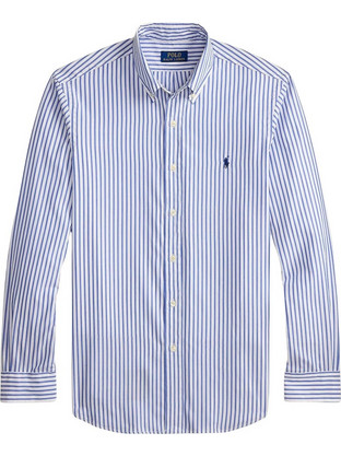 Polo Ralph Lauren Ανδρικό Πουκάμισο Βαμβακερό Ριγέ Μακρυμάνικο Κανονική Γραμμή Γαλάζιο 710B15595-008