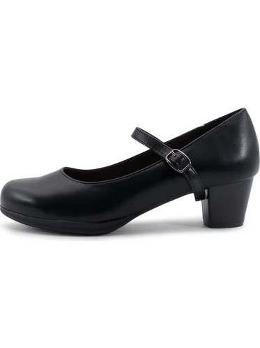 Love4shoes Γόβες Δερμάτινες με Χοντρό Χαμηλό Τακούνι & Μπαρέτα Μαύρες 9301