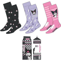 Hello Kitty Kuromi Βαμβακερές Γυναικείες Κάλτσες Μαύρες Λιλά Ροζ με Σχέδια 3Pack 8445484544657