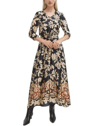 Fibes Fashion Midi Βραδινό Φόρεμα Σατέν Μαύρο 05-5439