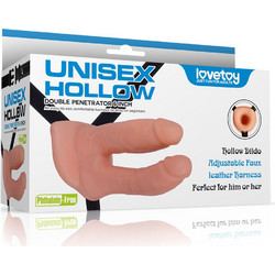 Lovetoy Unisex Hollow Harness Strap On με Διπλό Dildo 15cm Χρυσό Flesh