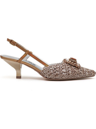 RAS Γόβες Slingback με Λεπτό Χαμηλό Τακούνι & Στρας Χρυσές 8478