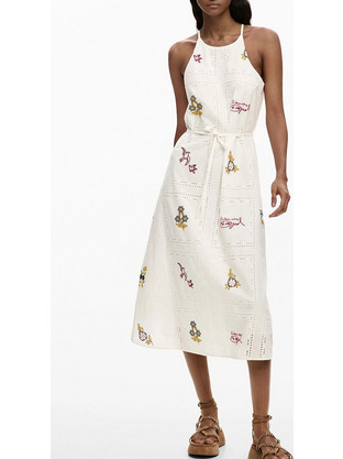 Desigual Midi Καλοκαιρινό Καθημερινό Φόρεμα Λευκό 26SWVW41-1000