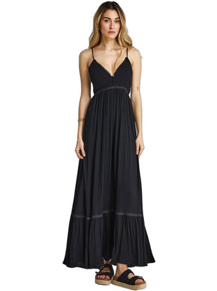Funky Buddha Maxi Καλοκαιρινό Βραδινό Φόρεμα Μεταξωτό Μαύρο FBL013-102-13
