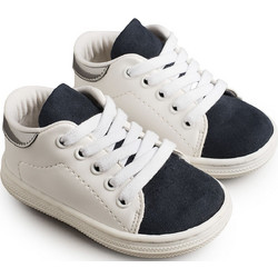 Babywalker Βαπτιστικά Sneakers για Αγόρι Ανατομικά Λευκά Navy Μπλε BS3037