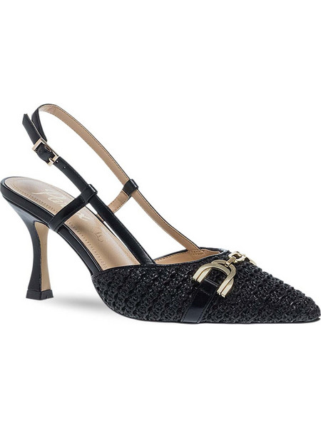 Maison Minrelle Γόβες Slingback Δερμάτινες με Ψηλό Τακούνι Μαύρες 10633005
