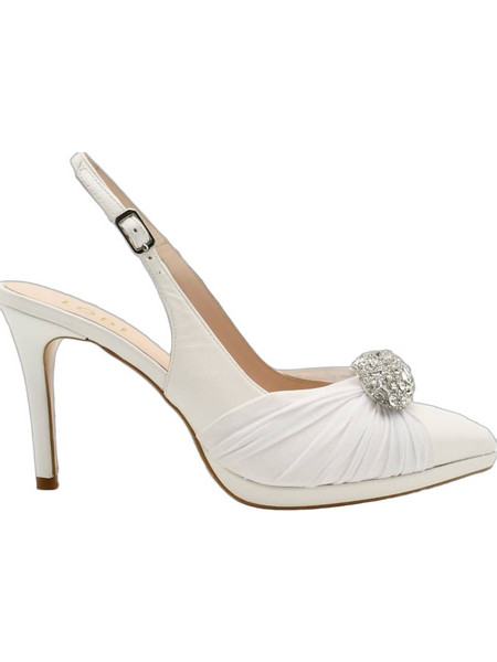 Lodi Γόβες Slingback Δερμάτινες με Τακούνι Στιλέτο με Φιάπα & Στρας Λευκές LULU-C1