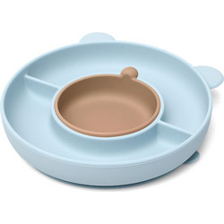 Kiokids Πιάτο Σιλικόνης με Χωρίσματα + Μπολ Blue 2τμχ