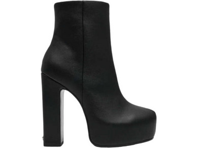 Steve Madden Γυναικεία Μποτάκια Αστραγάλου Δερμάτινα Μαύρα με Χοντρό Πολύ Ψηλό Τακούνι 11004822-050