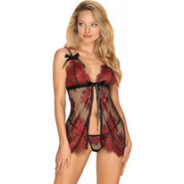 Obsessive Redessia Sexy Babydoll See Through με Δαντέλα Μαύρο Κόκκινο