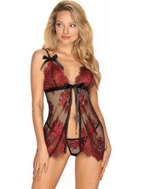 Obsessive Redessia Sexy Babydoll See Through με Δαντέλα Μαύρο Κόκκινο