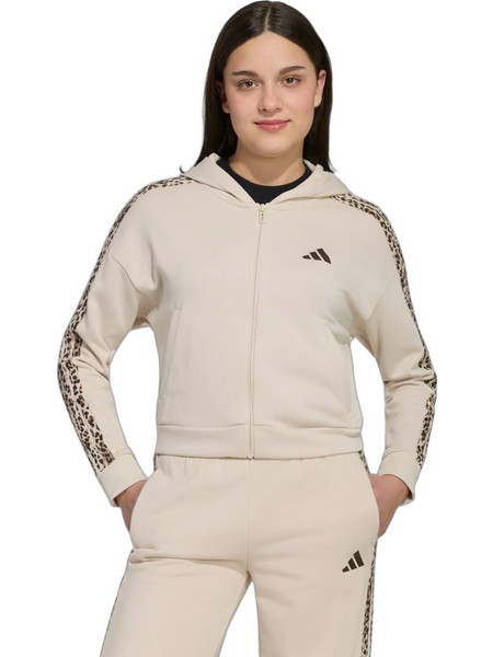 Adidas Παιδική Ζακέτα Φούτερ με Κουκούλα και Φερμουάρ Μπεζ KC7205