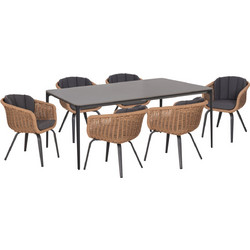 HomeMarkt Sintered Σετ Τραπεζαρία Κήπου Πλαστικό 7τμχ Καφέ Ανθρακί STONE-OLEFIN-WICKER