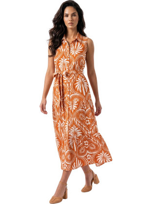 PNN Nightwear Midi Καλοκαιρινό Καθημερινό Φόρεμα Σεμιζιέ Πορτοκαλί 0264-22520