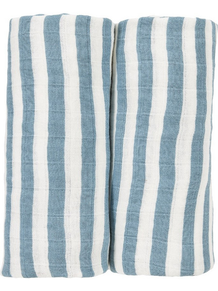 Meyco Baby Fat Stripe Πάνες Αγκαλιάς από Μουσελίνα Λευκές Μπλε 70x70cm 2τμχ