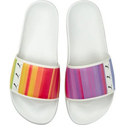 Puma Leadcat Rainbow Γυναικείες Παντόφλες Καλοκαιρινές Αντιολισθητικές Κολυμβητηρίου Λευκές Πολύχρωμες 375102-01