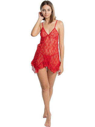 Moongirl Sexy Babydoll See Through με Δαντέλα Κόκκινο S5092