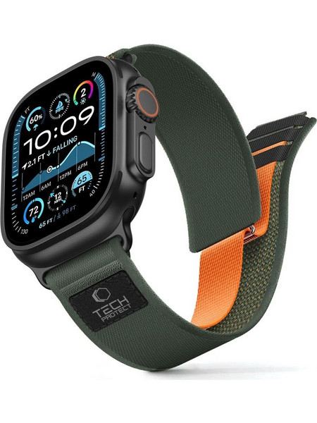 Tech-Protect Nylon Elite Λουράκι Υφασμάτινο Green / Orange (Apple Watch 44 / 45 / 46 / 49mm)