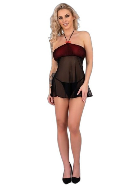 Livco Corsetti Febrenn Sexy Babydoll See Through Μαύρο Κόκκινο