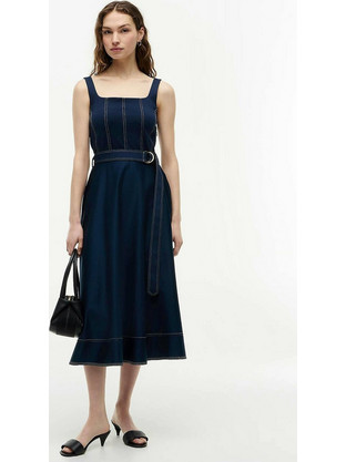 Tommy Hilfiger Midi Καλοκαιρινό Καθημερινό Φόρεμα Τζιν Navy Μπλε WW0WW51147-C1G