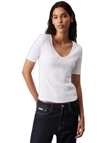 Calvin Klein Γυναικείο Καλοκαιρινό Top Ριπ Λευκό J20J224455-YAF