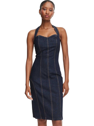 Guess Alisa Midi Καλοκαιρινό Βραδινό Φόρεμα Τζιν Navy Μπλε W6YK07D1346-BFIN