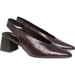 Corina Γόβες Slingback Δερμάτινες με Χοντρό Χαμηλό Τακούνι Σοκολατί M6670