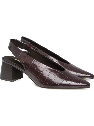 Corina Γόβες Slingback Δερμάτινες με Χοντρό Χαμηλό Τακούνι Σοκολατί M6670