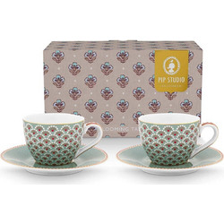 Pip Studio Blooming Tales Blue Σετ Φλιτζάνια Espresso & Ελληνικού Καφέ Πορσελάνης Πολύχρωμα 120ml 2τμχ 51004222