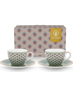 Pip Studio Blooming Tales Blue Σετ Φλιτζάνια Espresso & Ελληνικού Καφέ Πορσελάνης Πολύχρωμα 120ml 2τμχ 51004222