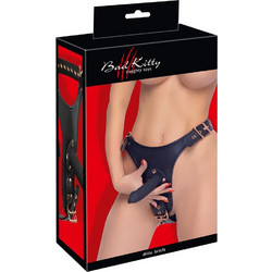 Bad Kitty 3D Harness Strap On με Διπλό Dildo Μαύρο