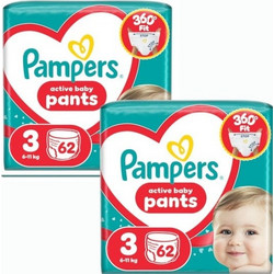 Pampers Active Baby Pants Πάνες Βρακάκι No3 6-11kg 124τμχ