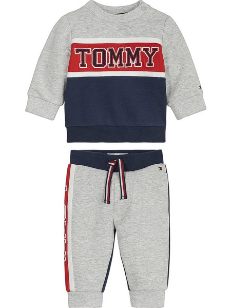 Tommy Hilfiger Βρεφικό Σετ Φόρμας για Αγόρι Χειμωνιάτικο Γκρι Navy Μπλε KN0KN01277-C87