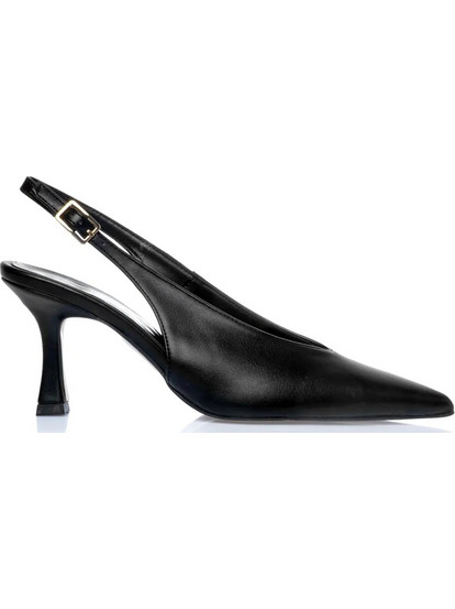 Sante Γόβες Slingback Δερμάτινες με Λεπτό Ψηλό Τακούνι Μαύρες 26-616-01