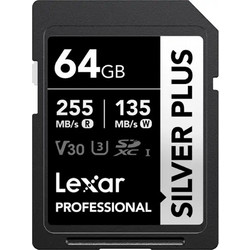 Lexar Professional Silver Plus SDXC 64GB Class 10 U3 V30 UHS-I 255MB/s
