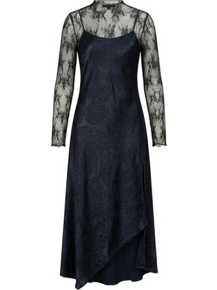 Funky Buddha Midi Φόρεμα για Γάμο / Βάπτιση με Δαντέλα Navy Μπλε FBL014-135-13