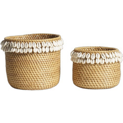 SpaceGreen Σετ Κασπώ Καλάθια Δαπέδου Rattan Εκρού 18.5x16.5cm 2τμχ