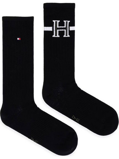 Tommy Hilfiger Ανδρικές Κάλτσες Ψηλές με Σχέδια Μαύρες 2Pack 701241855-004