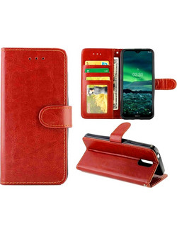 Θήκη προστασίας για Nokia 2.3 από γνήσιο δέρμα Crazy Horse με οριζόντιο άνοιγμα, βάση στήριξης, θήκες για κάρτες, πορτοφόλι και κορνίζα φωτογραφιών (Καφέ) (OEM)