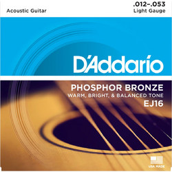 D'Addario EJ16 Σετ 6 Χορδές Ακουστικής Κιθάρας Phosphor Bronze 12-53" Light Tension