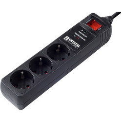 Πολύπριζο Ασφαλείας Crystal Audio CP3-1300-70 1300J 70dB - 3 x Scuko - με διακόπτη ON/OFF - Black CP3-1300-70