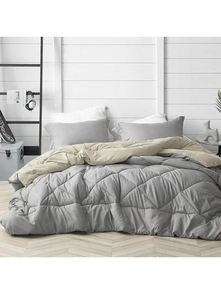 Υπέρδιπλο Πάπλωμα με Δώρο σετ σεντόνια Microfiber Γκρι με μπεζ Homeone 220X240cm PHO-117