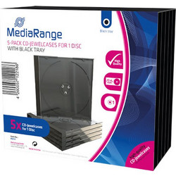 MediaRange CD Jewelcase for 1 Disc 10.4mm Black Tray (5 Pack) (MRBOX31) (BOX31-T)