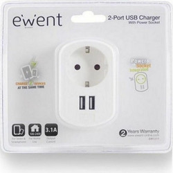 Πρίζα Τοίχου με 2 Θύρες USB Ewent EW1211 3,1 A