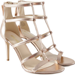 Nine West NAYLER3 Γυναικεία Πέδιλα Λουστρίνι Ροζ Χρυσό με Λεπτό Ψηλό Τακούνι